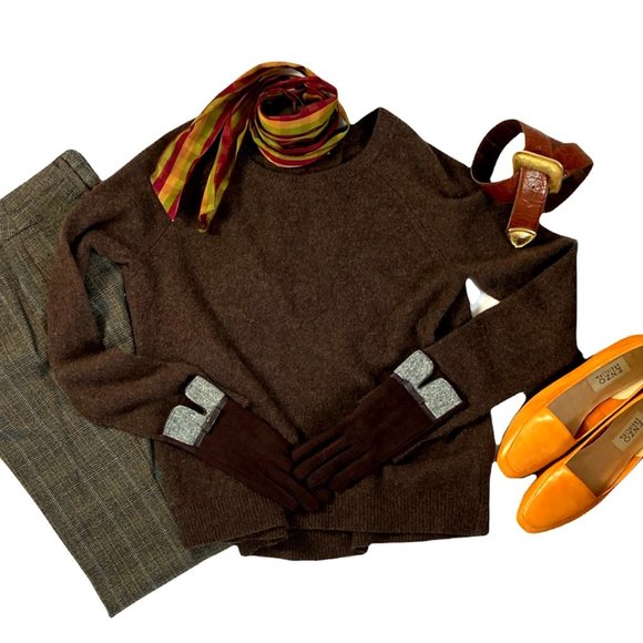 360 Cashmere Brown Lightweight Cashmere Boxy Fit Crewneck Pullover Sweater Sz S - Picture 2 of 16